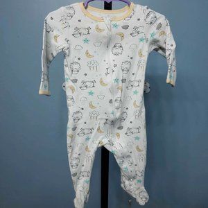 4/$10 Wonder Nation Sleepwear Sheep, Moon and Star Pattern Footies |Size: 6-9M